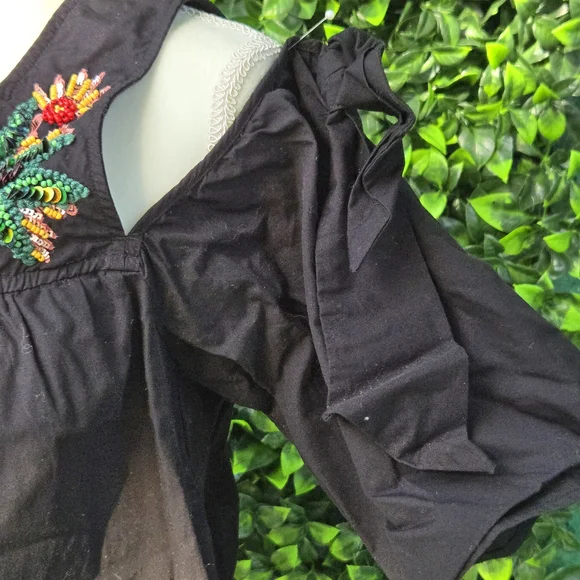 ZARA Black Embroidered Off-Shoulder Top 269 - Picture 7 of 11